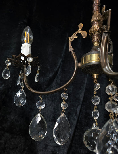 Lovely Vintage Italian 3 Arm Brass and Crystal Chandelier Ceiling Light