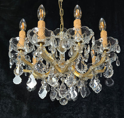 Stunning Vintage Made in Germany Marie Therese Crystal Brass 10 Light Chandelier