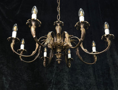 Traditional Large Vintage Italian 8 Arm Brass Chandelier Ceiling Light