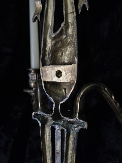 Fabulous Large Pair Antique French Brass 2 Arm Candle Wall Lights Sconces