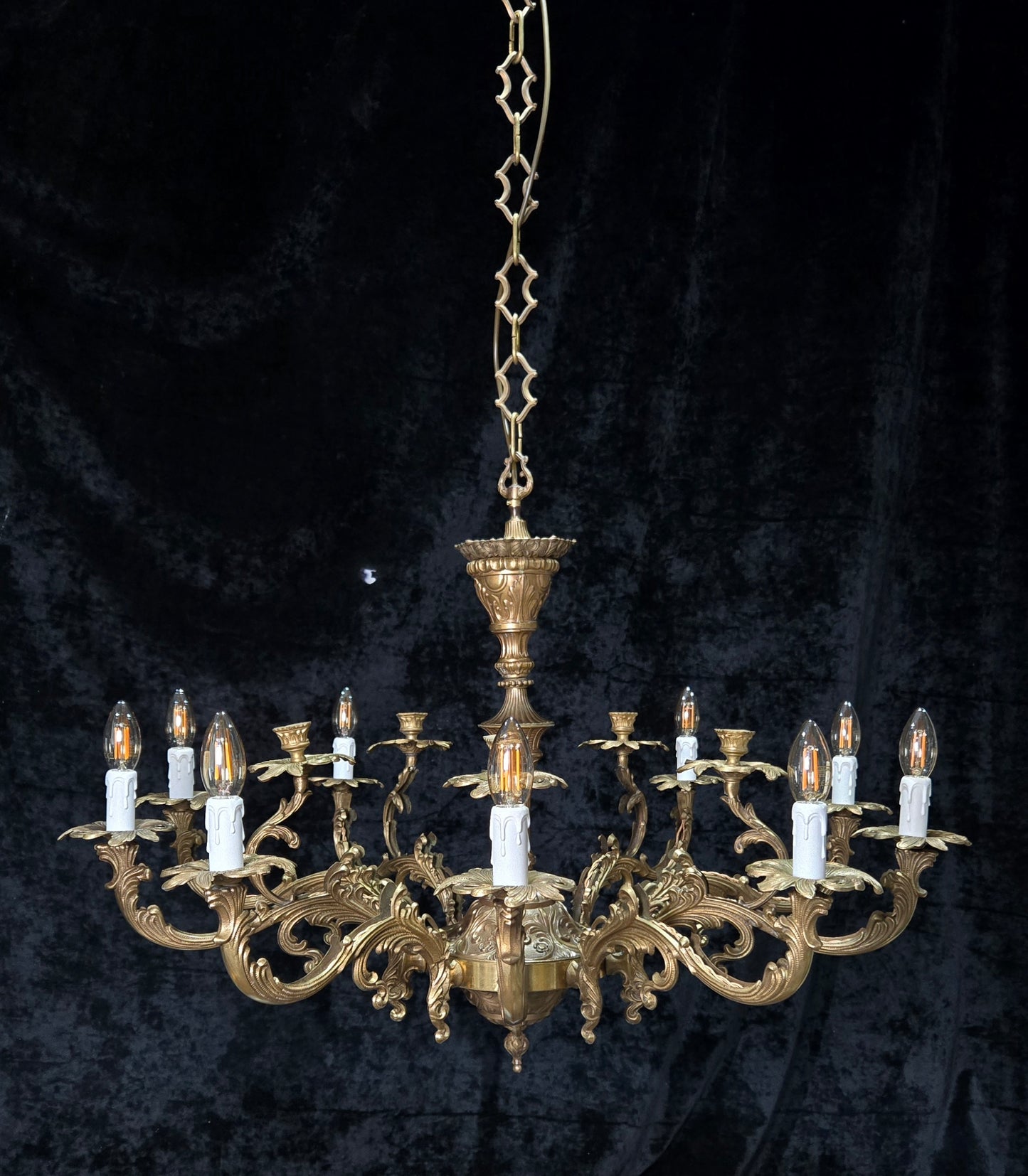 Fabulous Huge Heavy Vintage Italian Solid Brass 10 Arm 5 Candle Chandelier Light