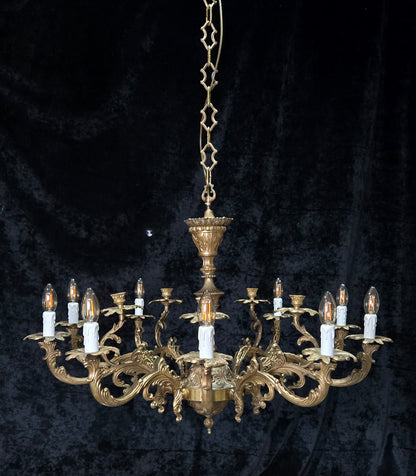 Fabulous Huge Heavy Vintage Italian Solid Brass 10 Arm 5 Candle Chandelier Light