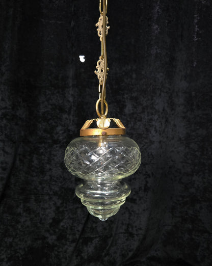 Lovely Vintage Clear Cut Glass Brass Hall Lantern Pendant Light