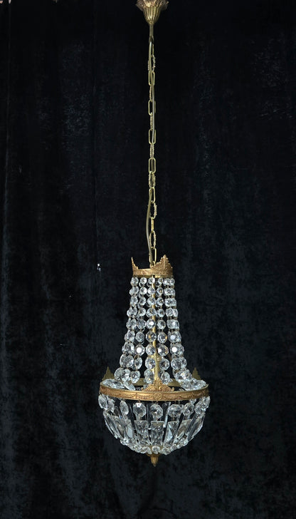 Traditional Antique French 1 Light Brass and Crystal Montgolfiere Chandelier