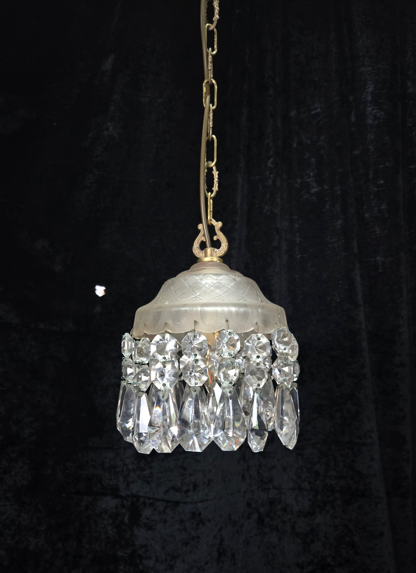 Classical Antique Czech 2 Tier Crystal Glass Brass Pendant Light Chandelier
