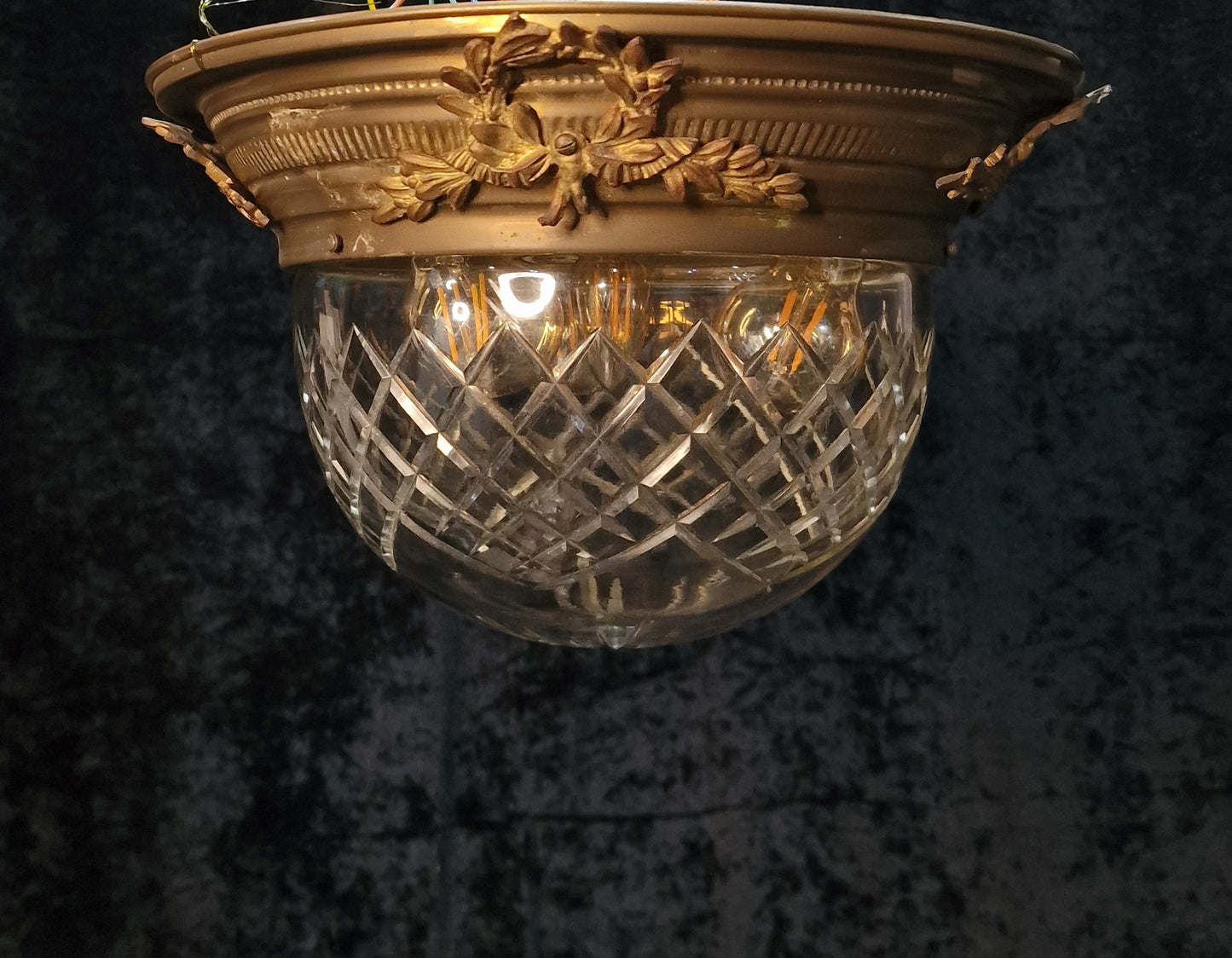 Classical Antique French Flush Mount Large 4 Light Cut Glass Ceiling Light