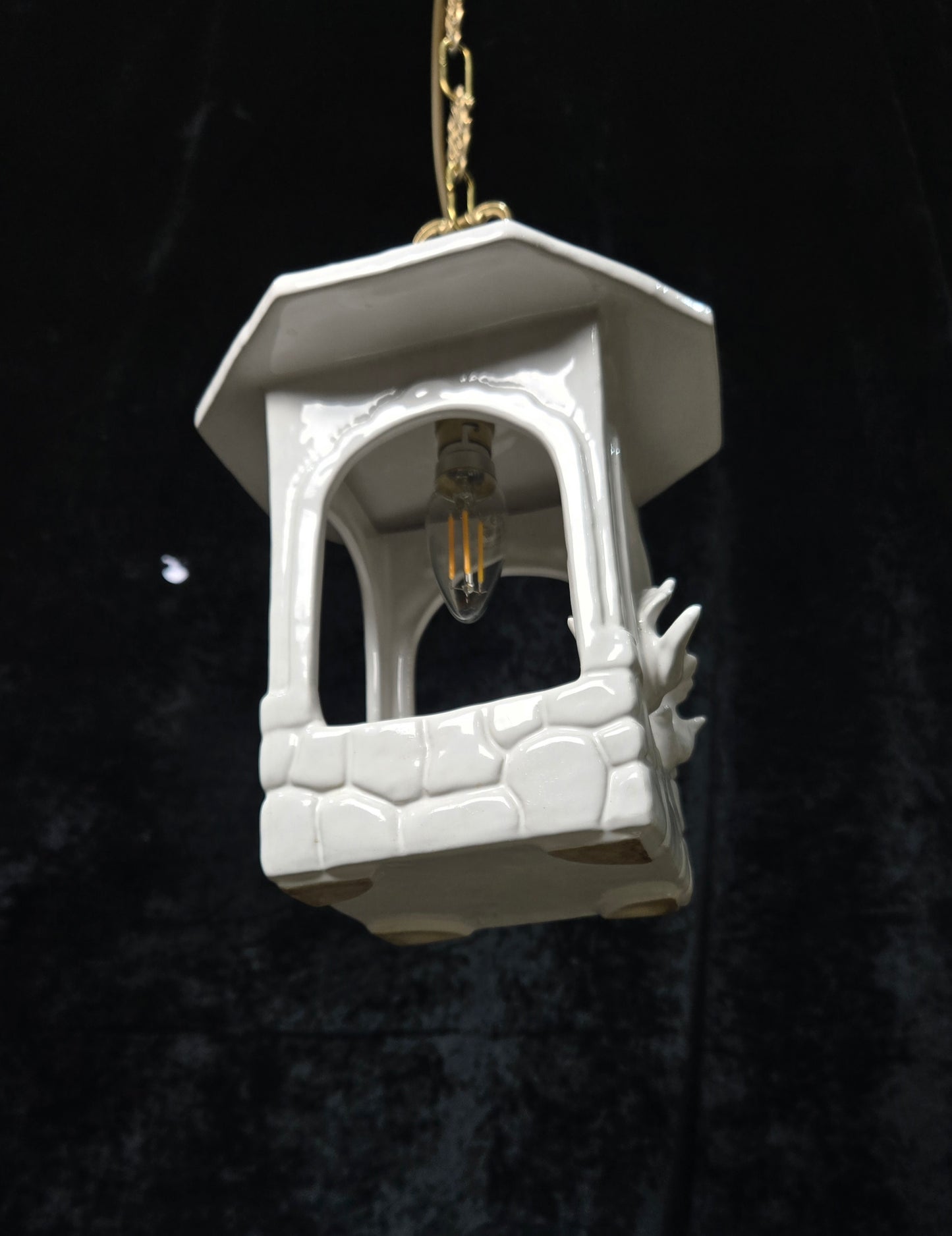 Unique Vintage White Ceramic Doves Hanging Lantern Ceiling LightUnique Vintage White Ceramic Doves Hanging Lantern Ceiling Light