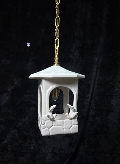 Unique Vintage White Ceramic Doves Hanging Lantern Ceiling LightUnique Vintage White Ceramic Doves Hanging Lantern Ceiling Light
