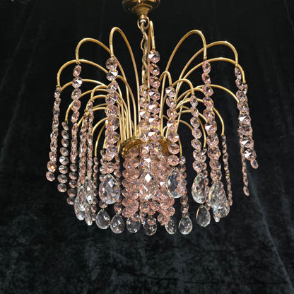 Very Pretty Vintage Italian 1 Light Cascading Pink and Clear Crystal Chandelier (3 for sale)