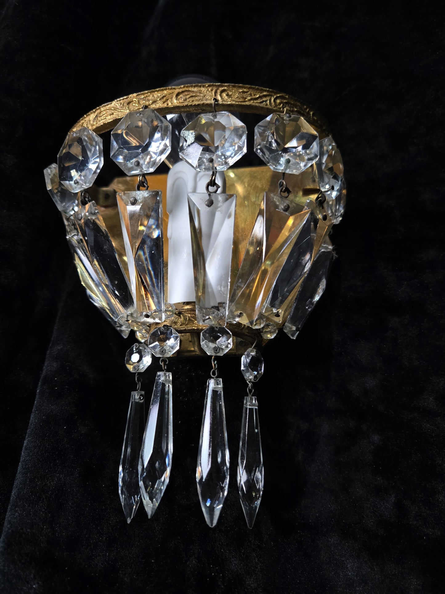 Stunning Pair Antique French Brass Crystal Montgolfiere Sconces Wall Lights