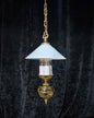 Unique Vintage Milk Glass Brass Bouillotte Oil Lamp Style 3 Light Chandelier