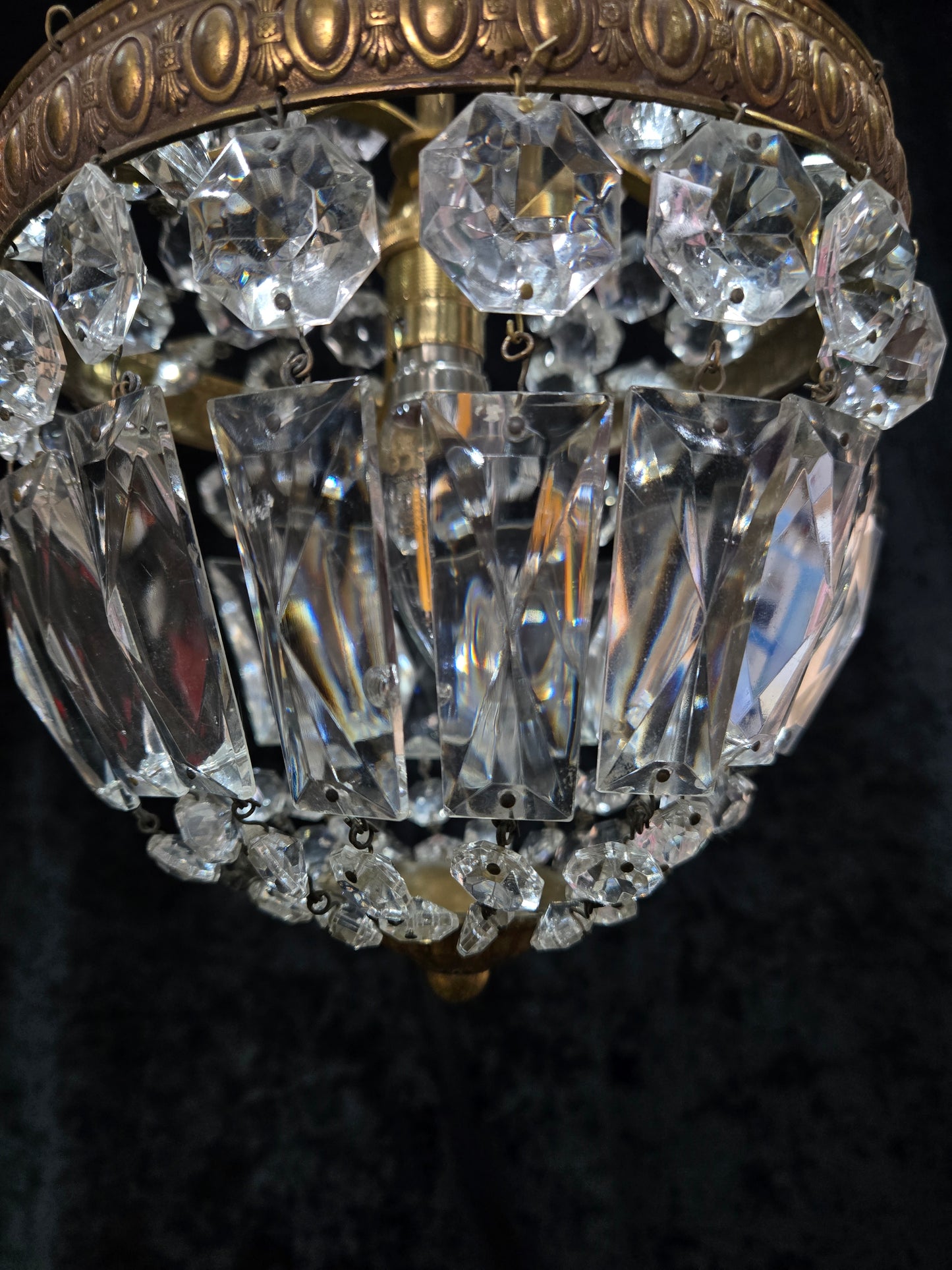 Traditional Antique French 1 Light Brass and Crystal Montgolfiere Chandelier