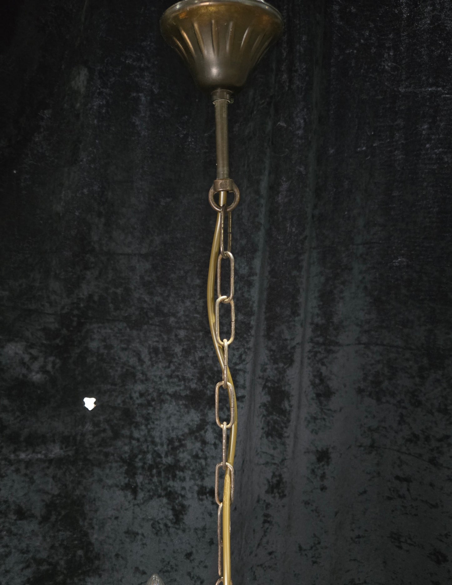 Beautiful Vintage Italian 6 Arm Brass Glass Crystal Chandelier Ceiling Light