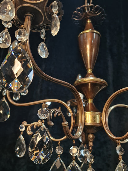 Beautiful Vintage Italian 5 Arm Brass Crystal Chandelier Ceiling Light
