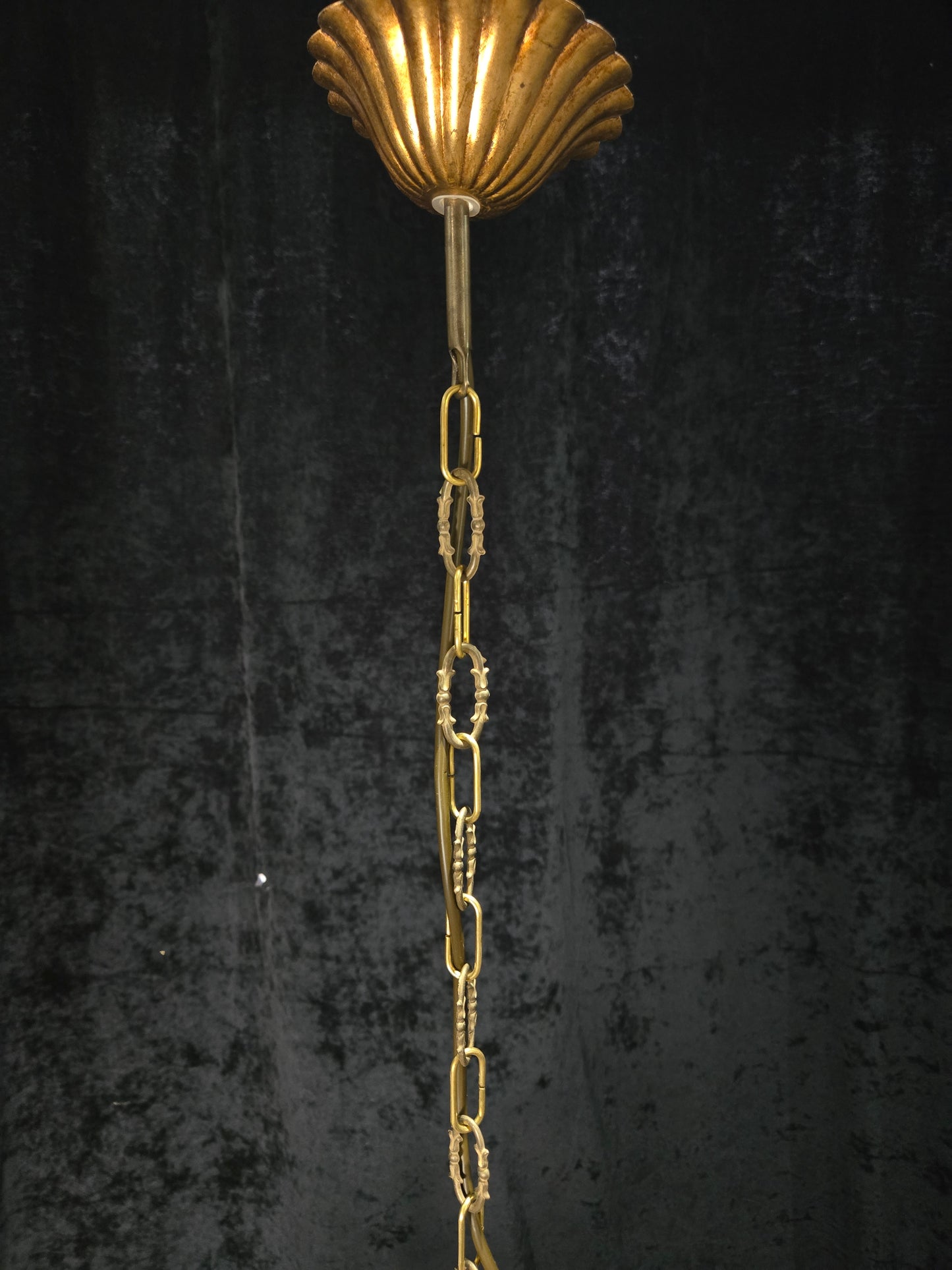 Lovely Vintage Italian MASCA Gilded Toleware 8 Arm Chandelier Ceiling Light