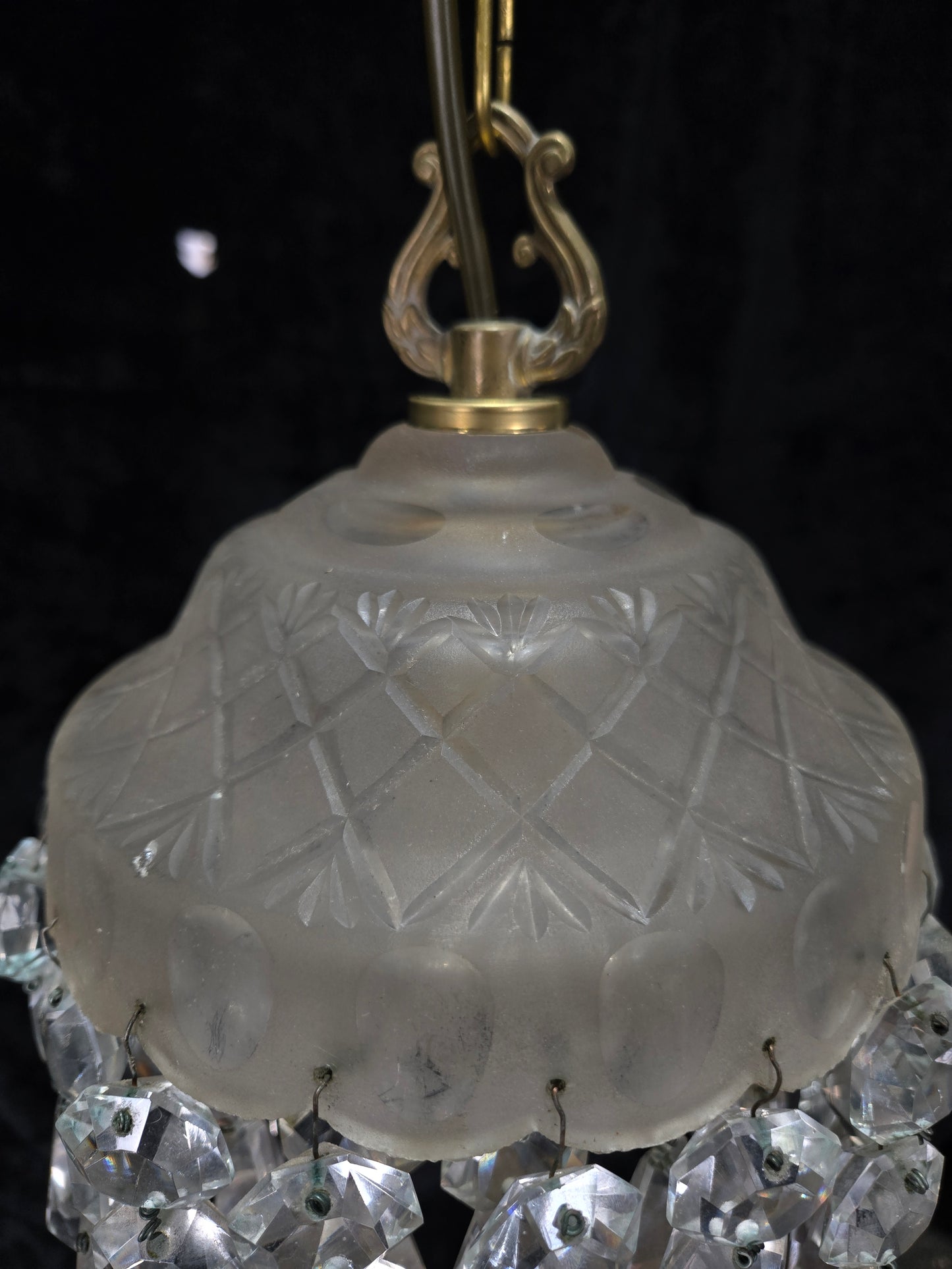 Classical Antique Czech 2 Tier Crystal Glass Brass Pendant Light Chandelier