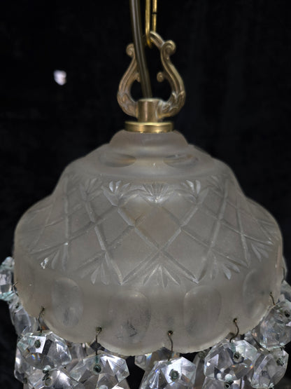 Classical Antique Czech 2 Tier Crystal Glass Brass Pendant Light Chandelier