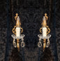 Elegant Pair Vintage Italian Brass and Glass Crystal 1 Arm Sconces Wall Lights