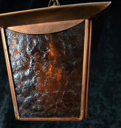 Lovely Vintage French Coloured Glass Copper Lantern Ceiling Light