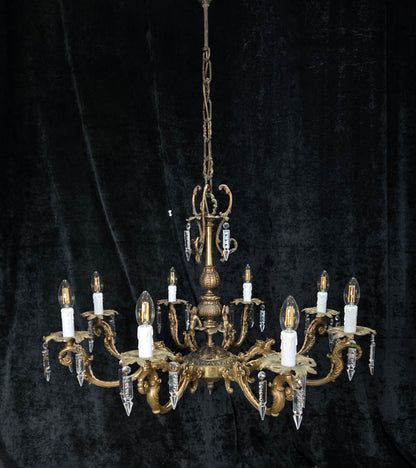 Fabulous Vintage Italian 8 Arm Large Brass Crystal Cherub Chandelier Light