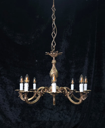 Beautiful Large Heavy Vintage Solid Brass 8 Arm Italian Chandelier Ceiling Light