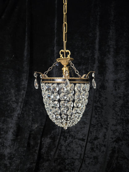 Stunning Antique French Empire Style Brass Crystal Leaf Chandelier Ceiling Light
