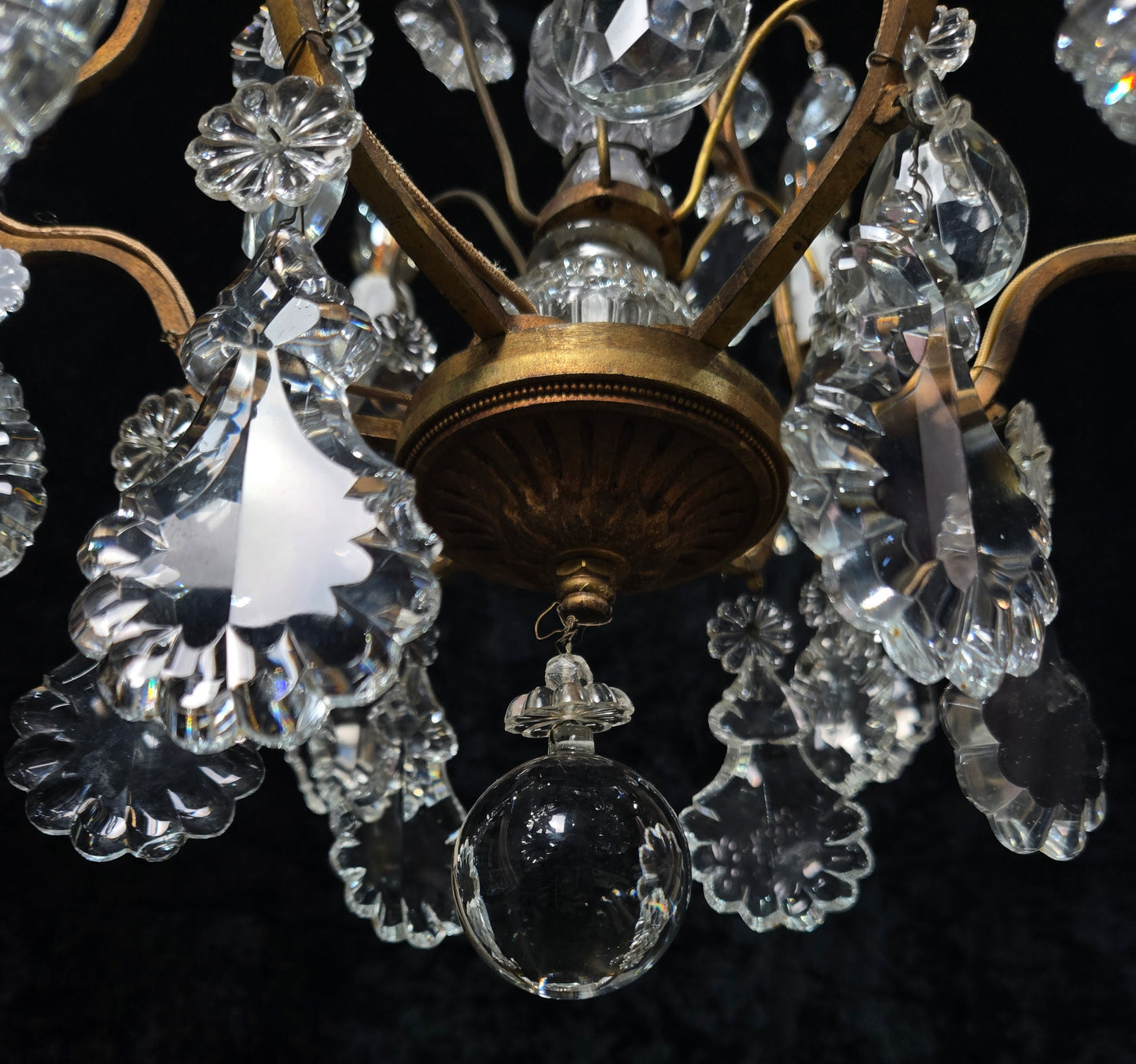 Stunning Antique French 6 Arm Cage Bronze Crystal Chandelier Ceiling Light