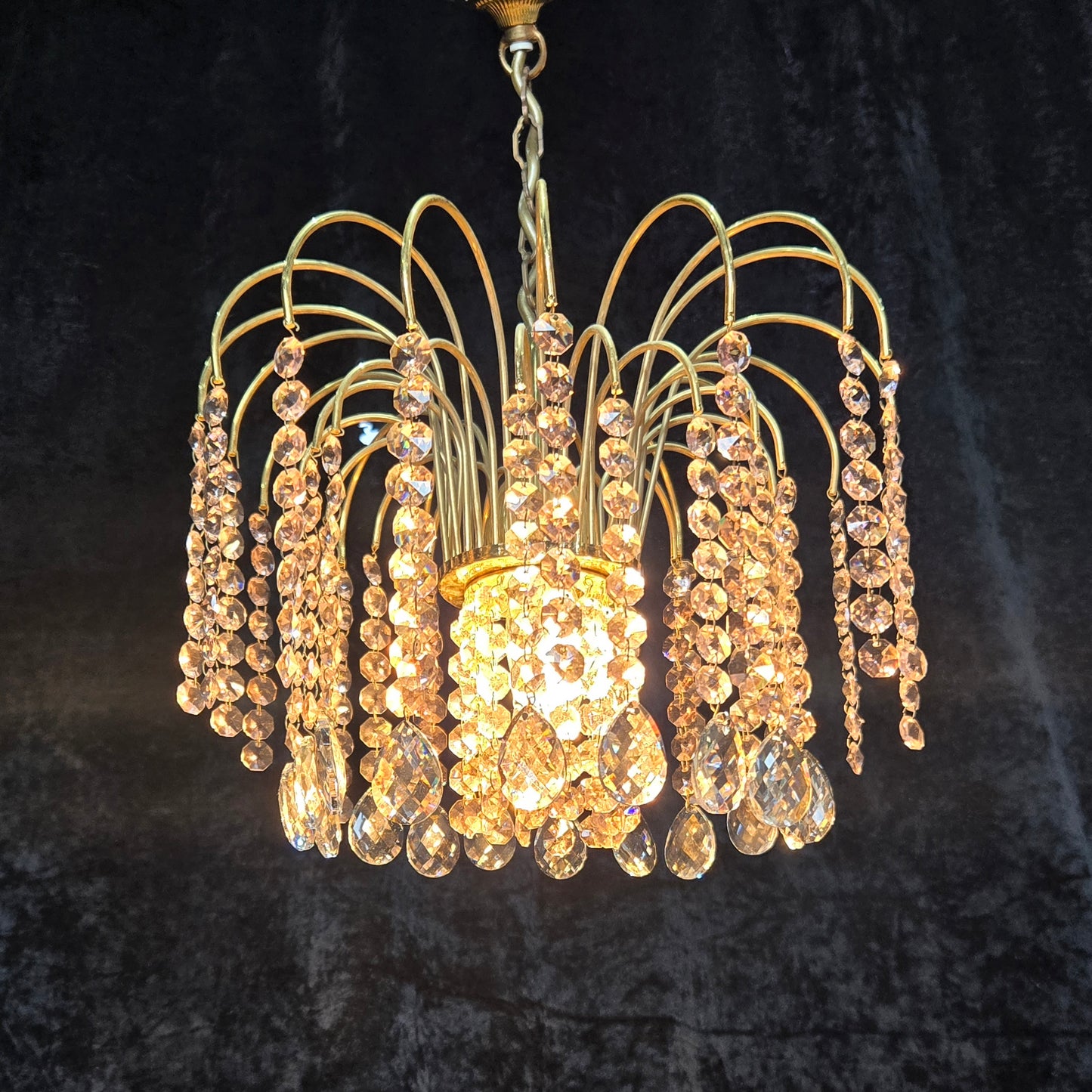 Very Pretty Vintage Italian 1 Light Cascading Pink and Clear Crystal Chandelier (3 for sale)