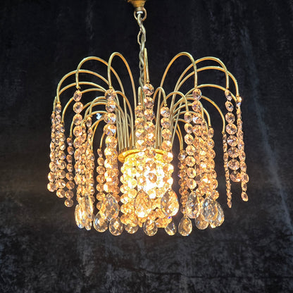 Very Pretty Vintage Italian 1 Light Cascading Pink and Clear Crystal Chandelier (3 for sale)