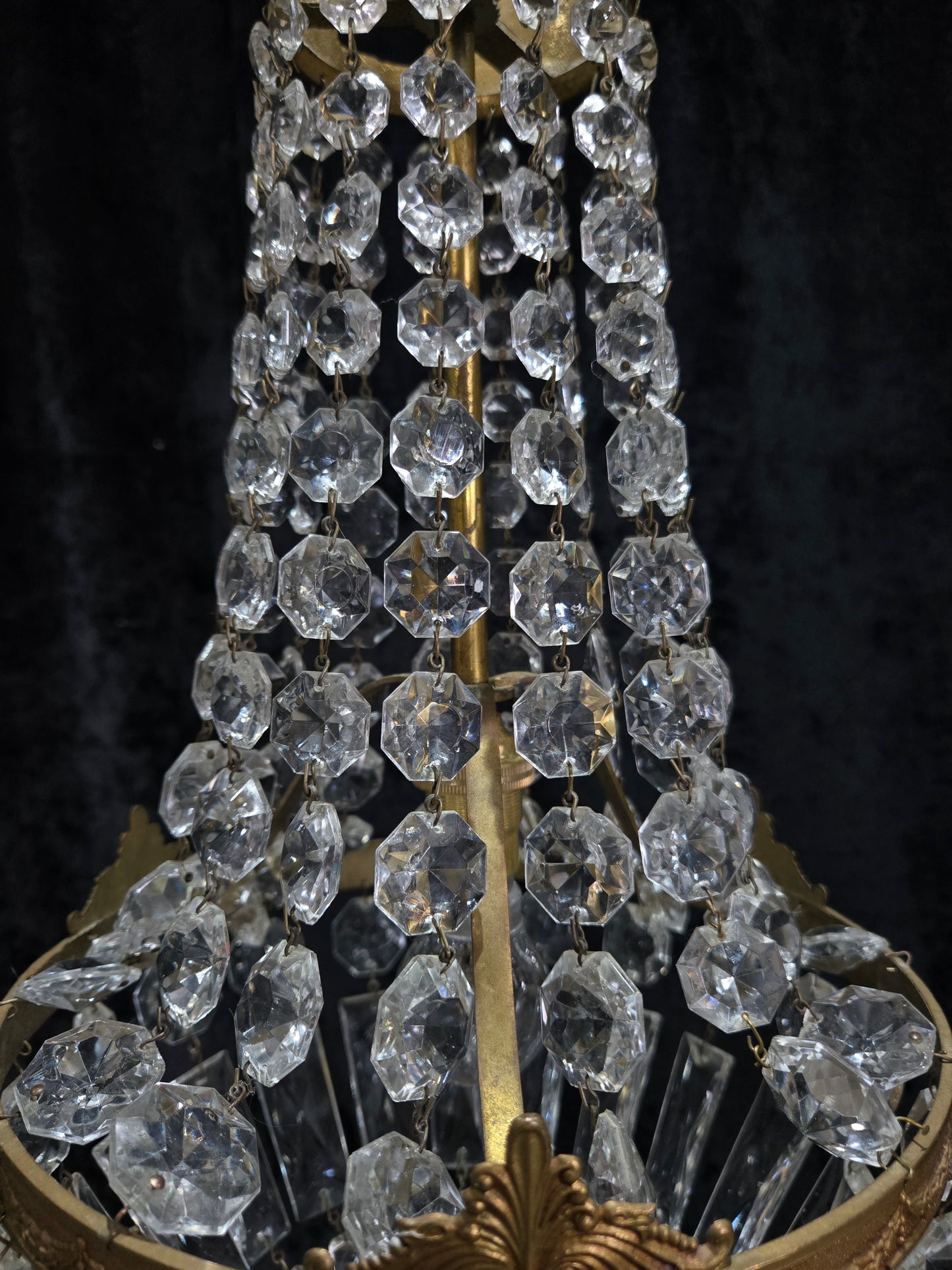 Traditional Antique French 1 Light Brass and Crystal Montgolfiere Chandelier