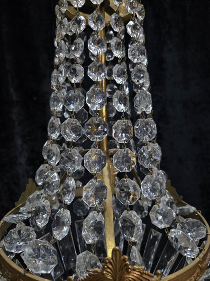 Traditional Antique French 1 Light Brass and Crystal Montgolfiere Chandelier