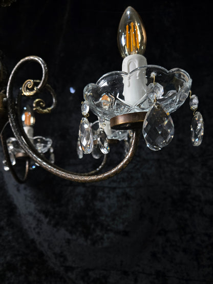Classical Vintage Italian Brass 6 Arm Glass Crystal Chandelier Ceiling Light