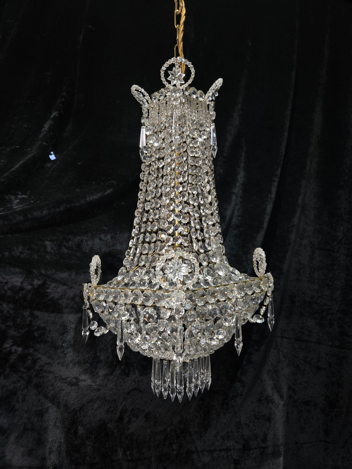 Fabulous Antique French 1 Light Montgolfiere Crystal Chandelier Ceiling Light