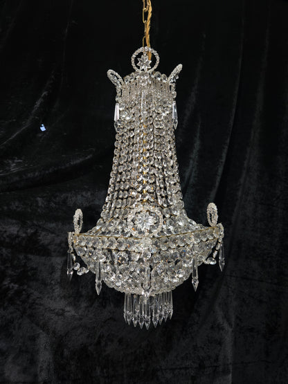 Fabulous Antique French 1 Light Montgolfiere Crystal Chandelier Ceiling Light