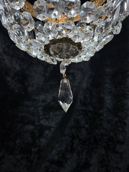 Beautiful Antique French Crystal Half Bag Montgolfiere Chandelier Ceiling Light