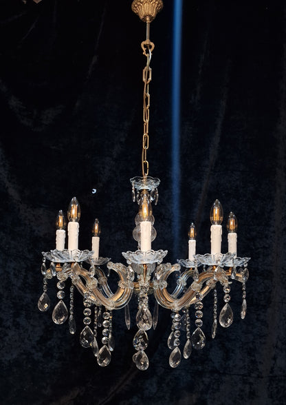 Fabulous Vintage French Large 8 Arm Glass Crystal Marie Therese Chandelier Light