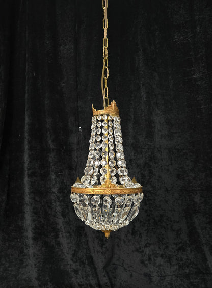 Traditional Antique French 1 Light Brass and Crystal Montgolfiere Chandelier