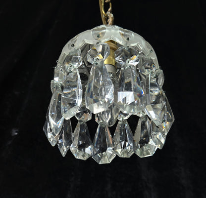 Stunning Petite Cut Glass Crystal Antique Shade Brass Pendant Light Chandelier
