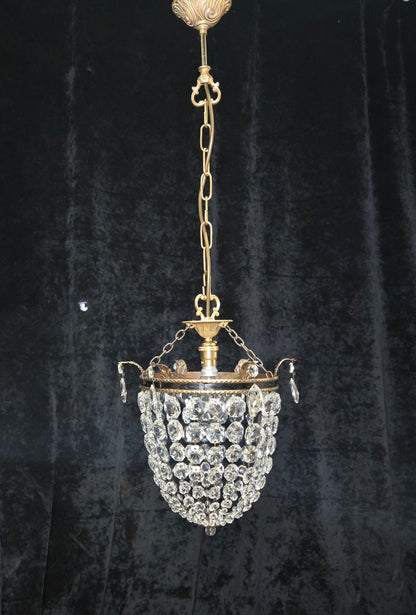 Stunning Antique French Empire Style Brass Crystal Leaf Chandelier Ceiling Light