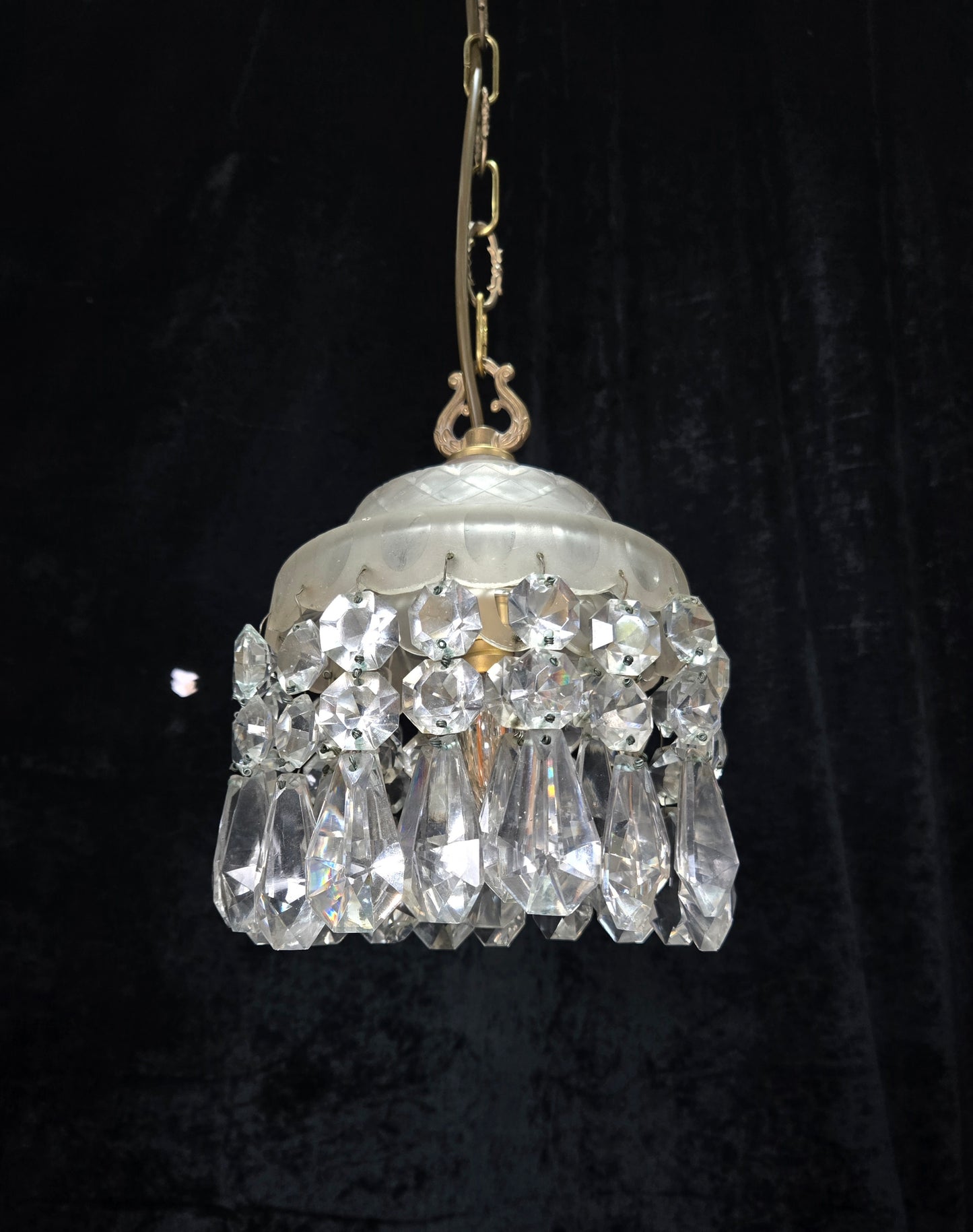 Classical Antique Czech 2 Tier Crystal Glass Brass Pendant Light Chandelier