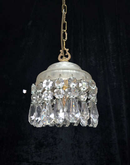 Classical Antique Czech 2 Tier Crystal Glass Brass Pendant Light Chandelier