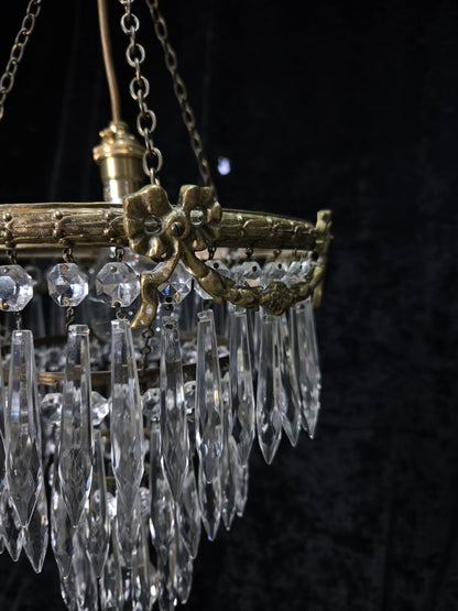 Fabulous Antique French Empire Style Brass Crystal Bows Chandelier Ceiling Light