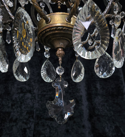 Elegant Vintage Italian Large 3 Arm Cage Crystal Brass Chandelier Ceiling Light