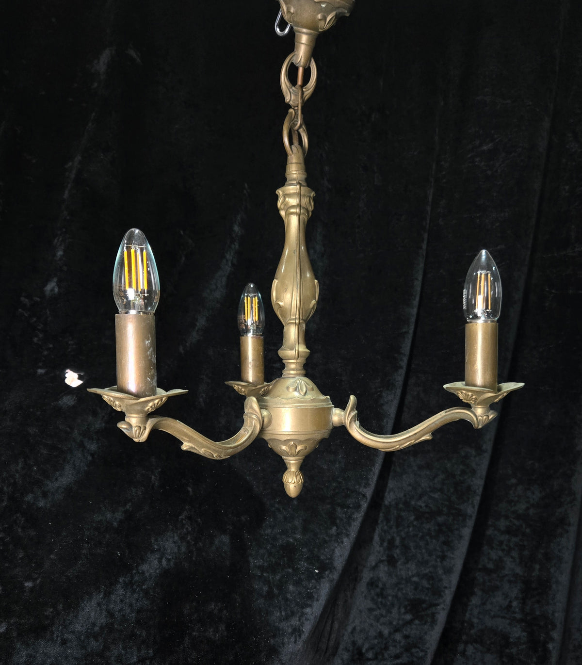Art Nouveau Style Vintage French Bronze Veritable 3 Arm Chandelier Ceiling Light