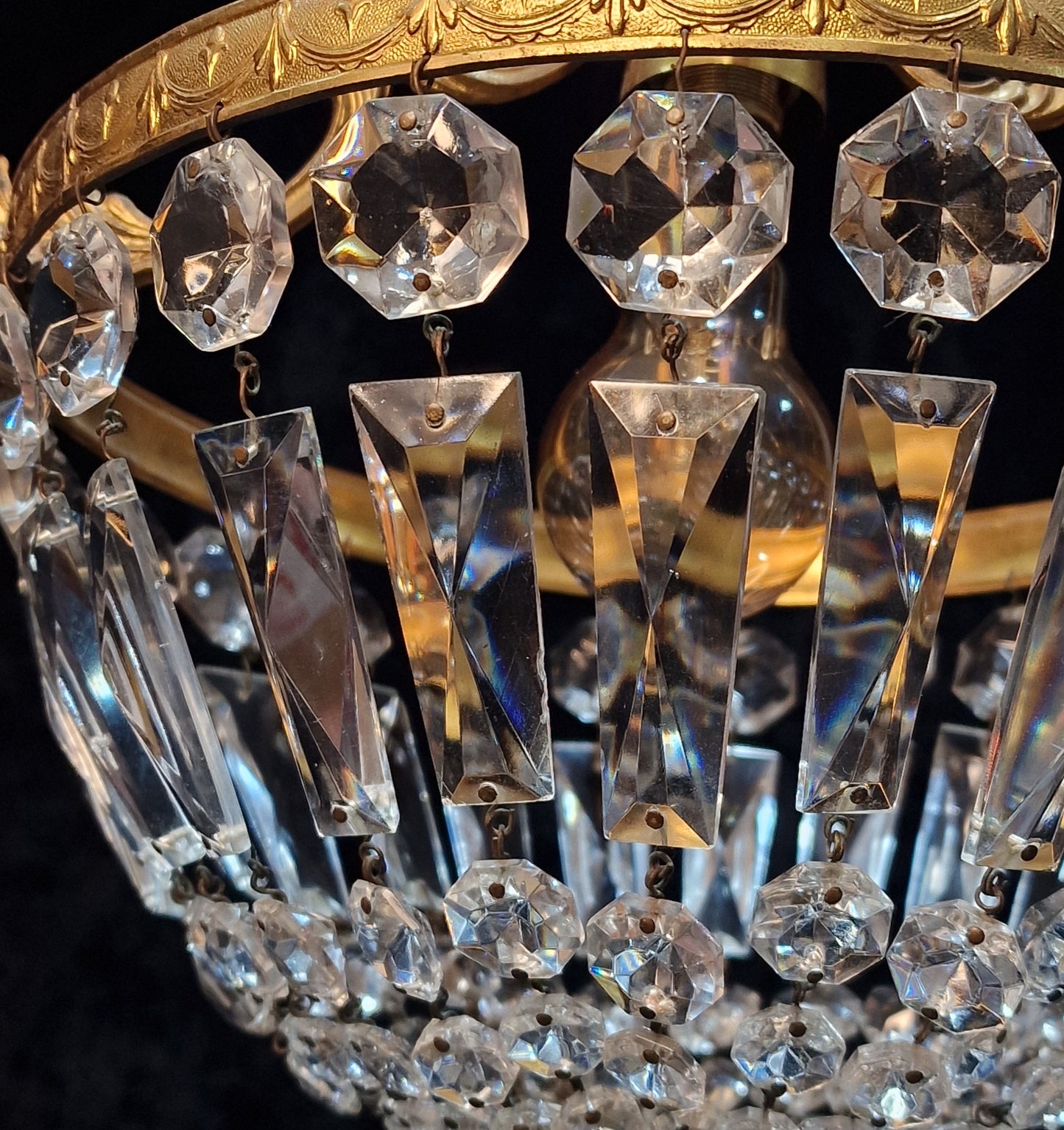 Lovely Vintage French 1 Light Brass Crystal Half Bag Montgolfiere Chandelier