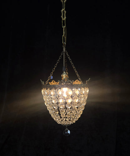 Beautiful Antique French Crystal Bag Brass and Bows Chandelier Ceiling Light