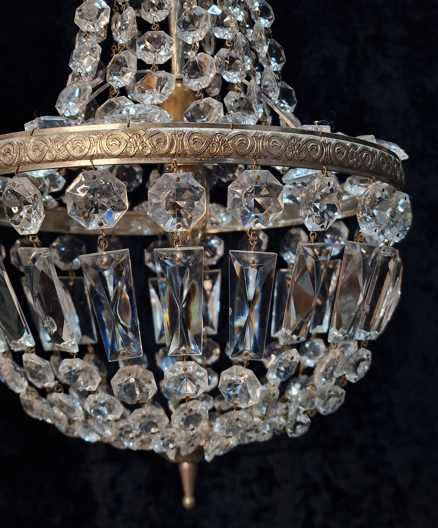 Lovely Vintage Italian Silver Bag and Tent Crystal 1 Light Chandelier Light