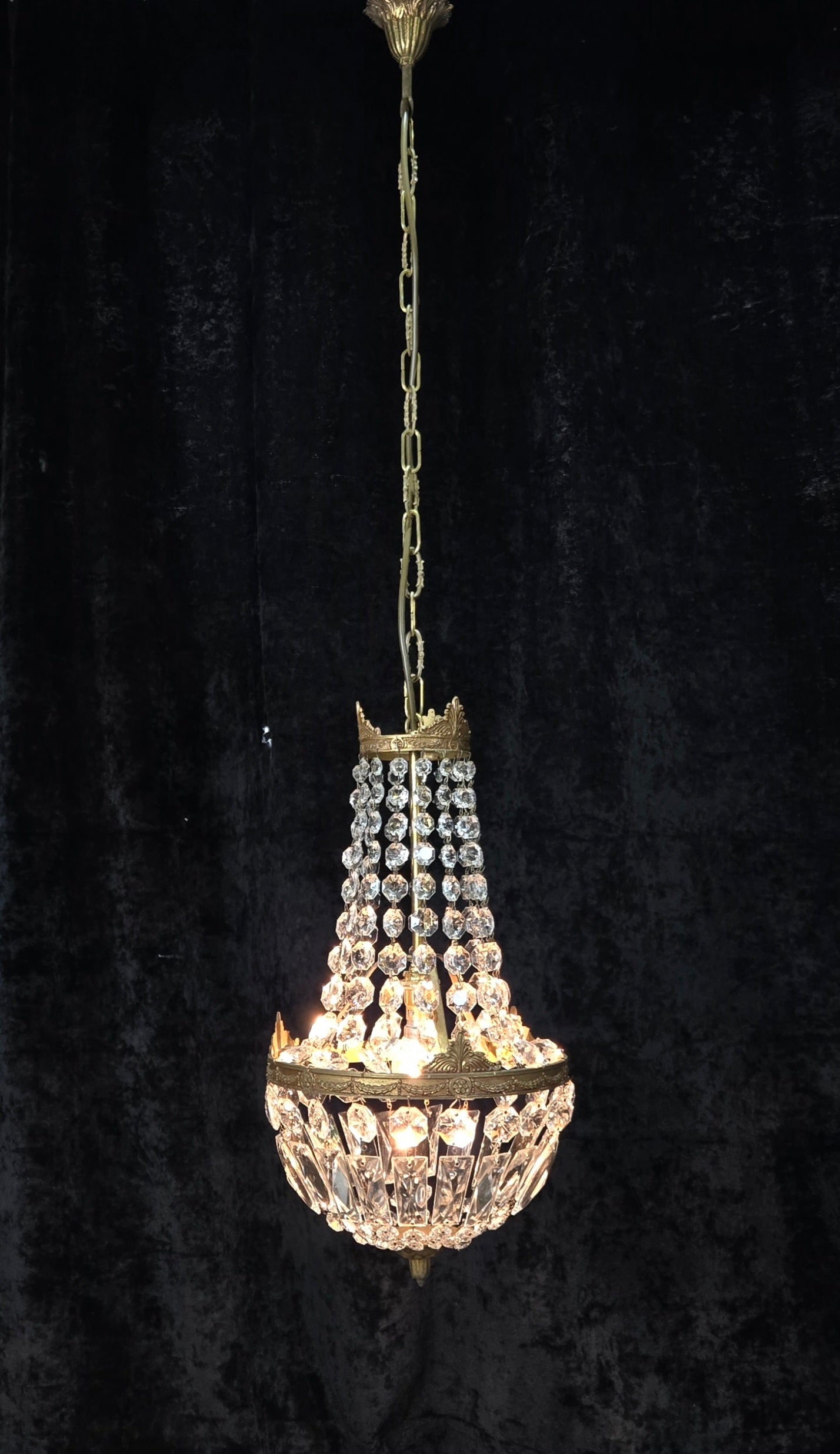 Traditional Antique French 1 Light Brass and Crystal Montgolfiere Chandelier