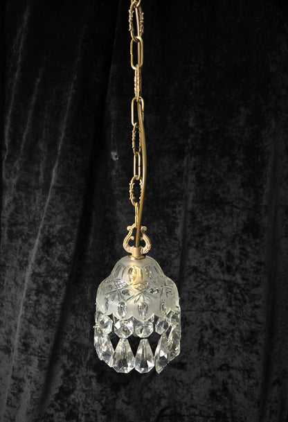 Stunning Petite Cut Glass Crystal Antique Shade Brass Pendant Light Chandelier