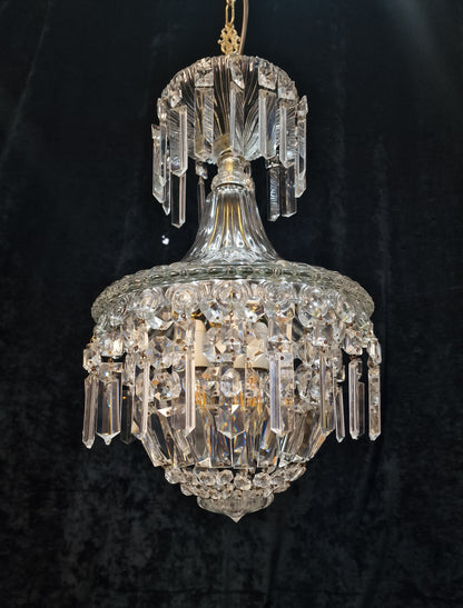 Stunning Heavy Antique French 3 Light Montgolfiere Crystal Brass Chandelier